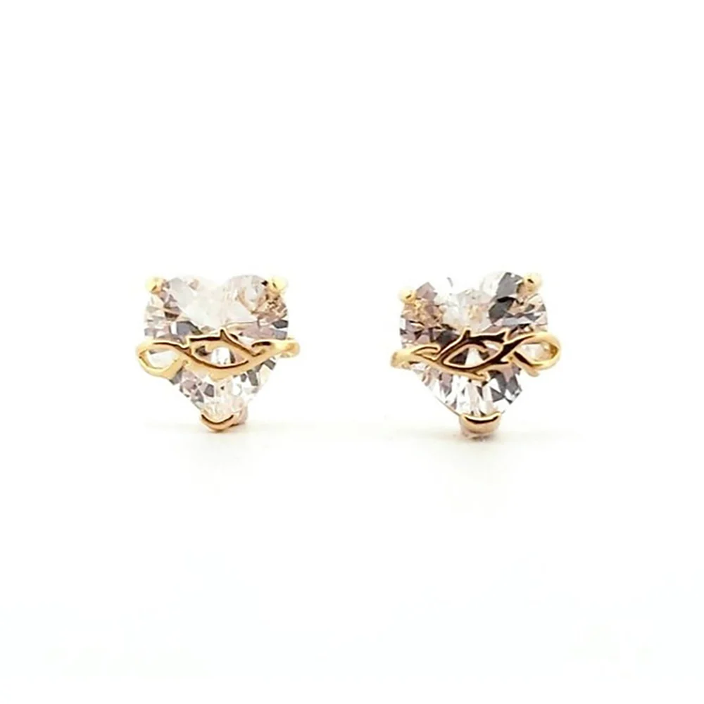 Bejeweled Sacred Heart Earrings - Gold or Silver - Image 4
