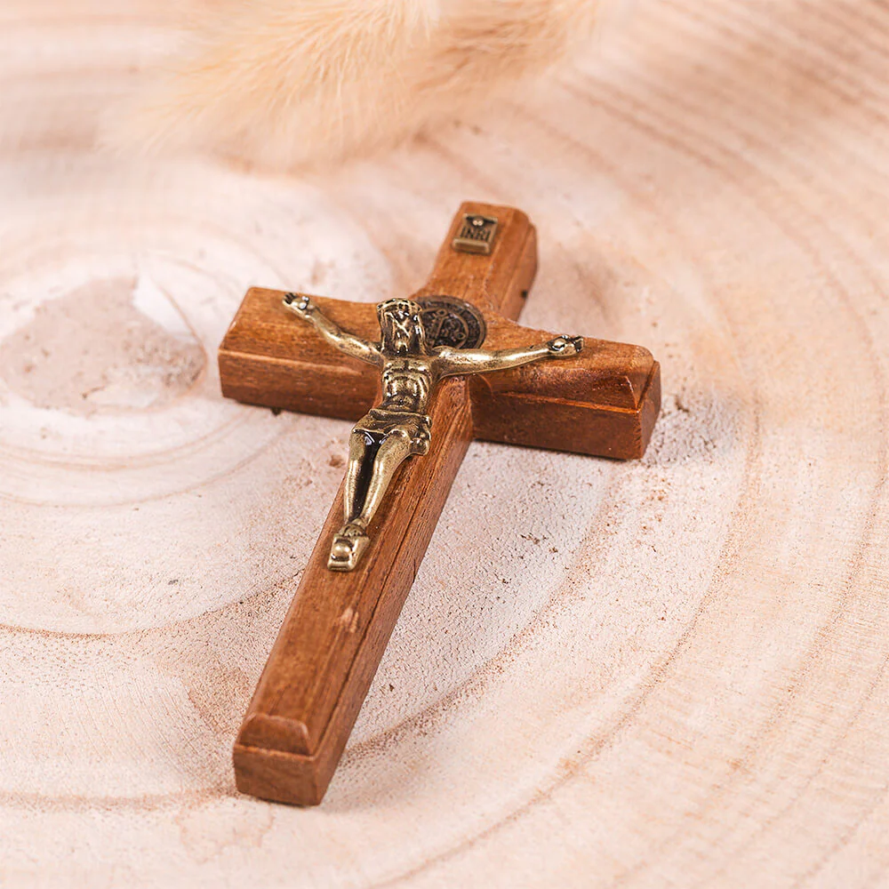 Benedict Wood & Antique Gold Wall Crucifix - Image 2