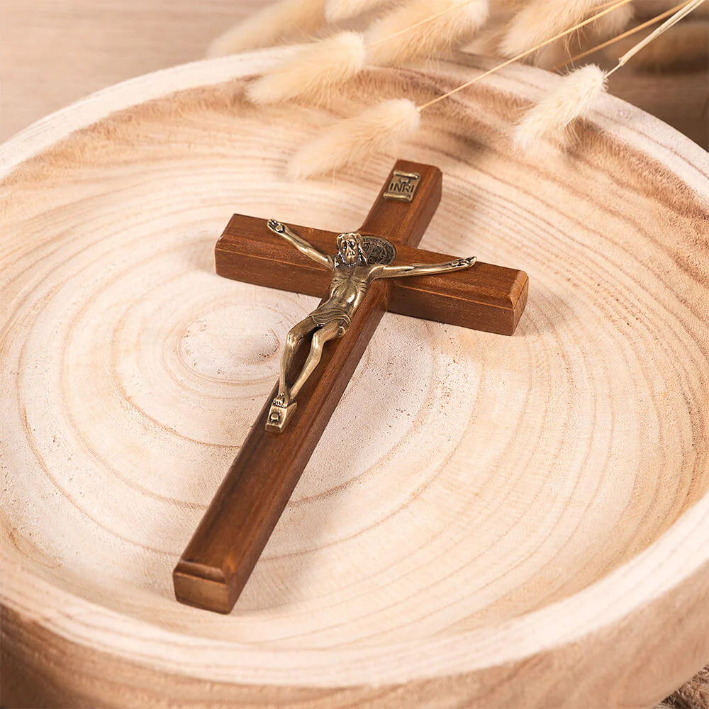 Benedict Wood & Antique Gold Wall Crucifix - Image 4