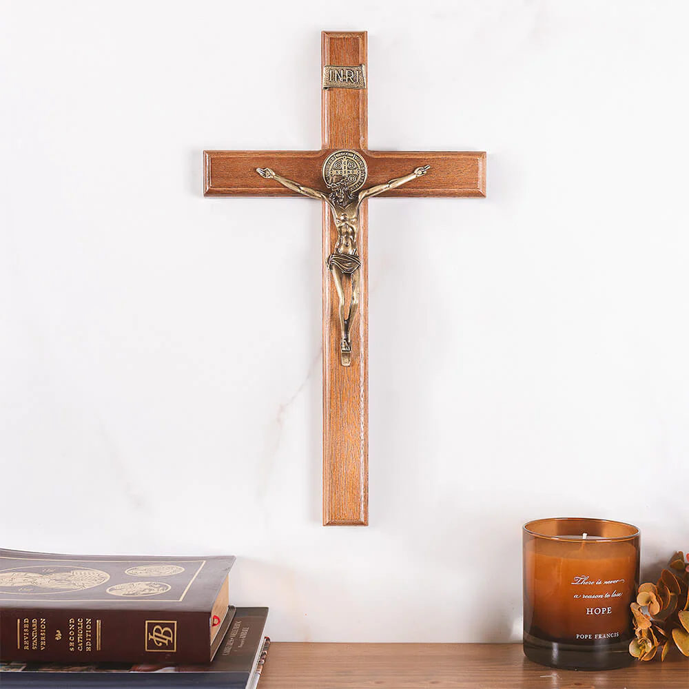 Benedict Wood & Antique Gold Wall Crucifix - Image 5