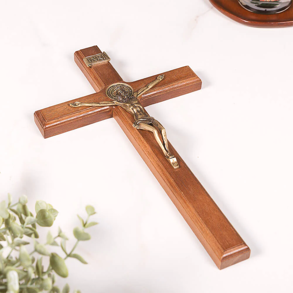 Benedict Wood & Antique Gold Wall Crucifix - Image 6