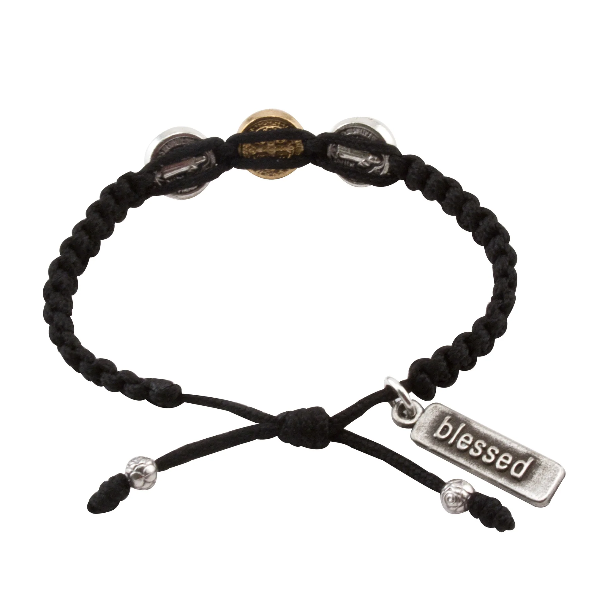 Benedictine Blessing Bracelet for Kids, Black Macrame - Image 2