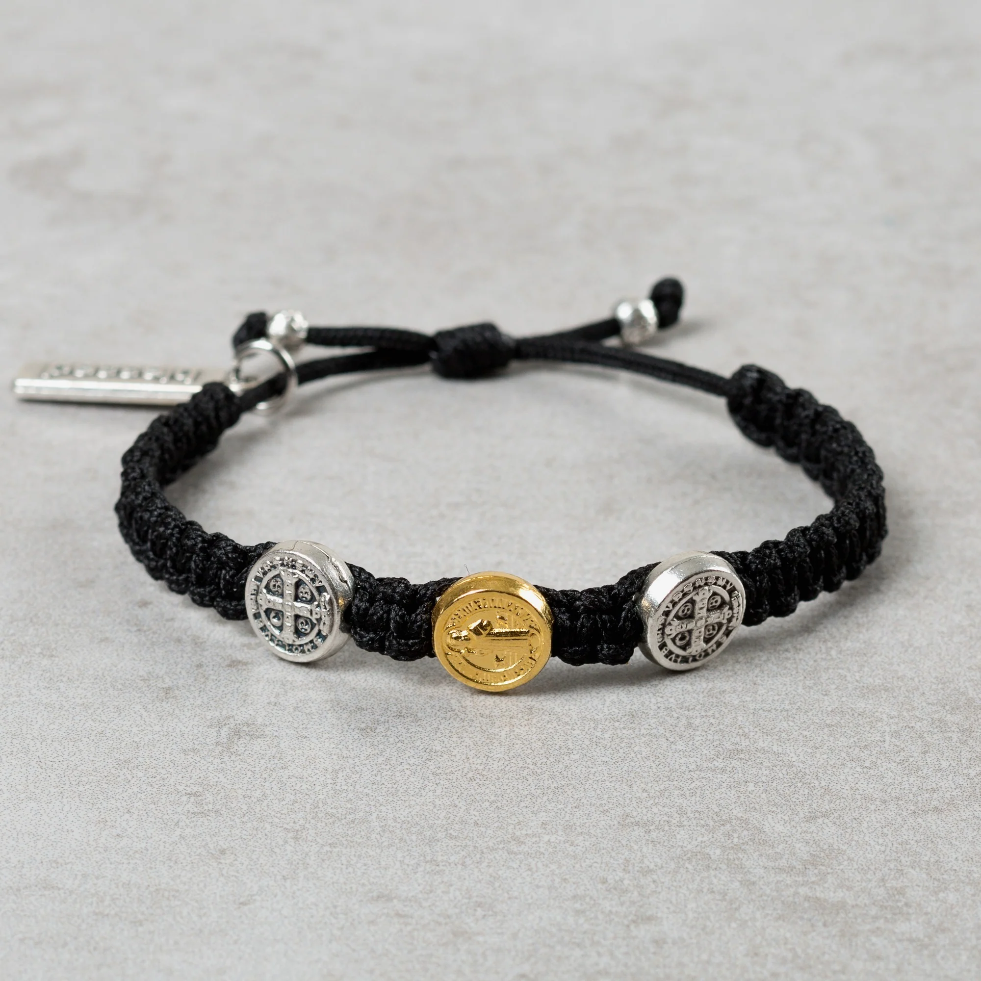 Benedictine Blessing Bracelet for Kids, Black Macrame - Image 5