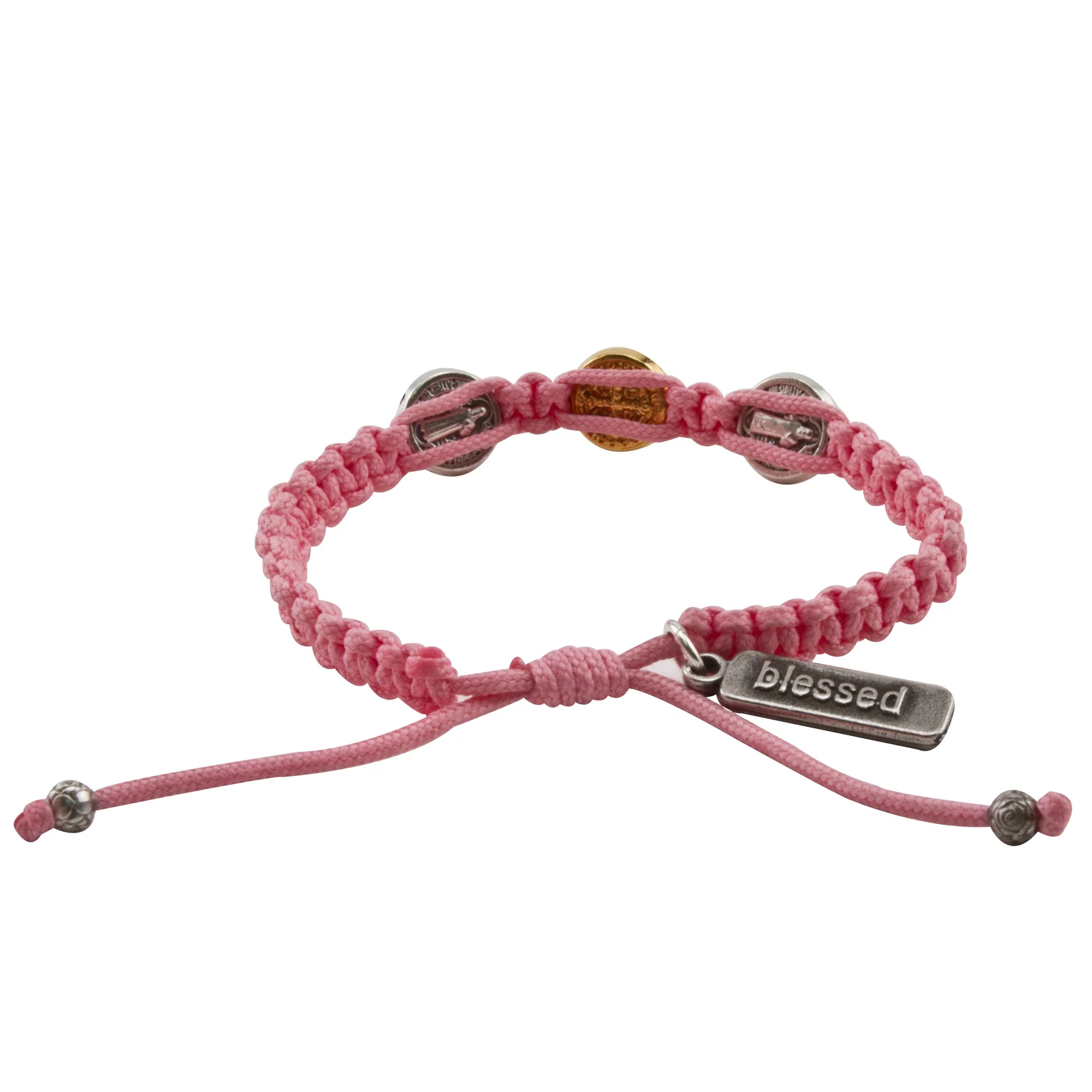 Benedictine Blessing Bracelet for Kids, Pink Macrame - Image 2