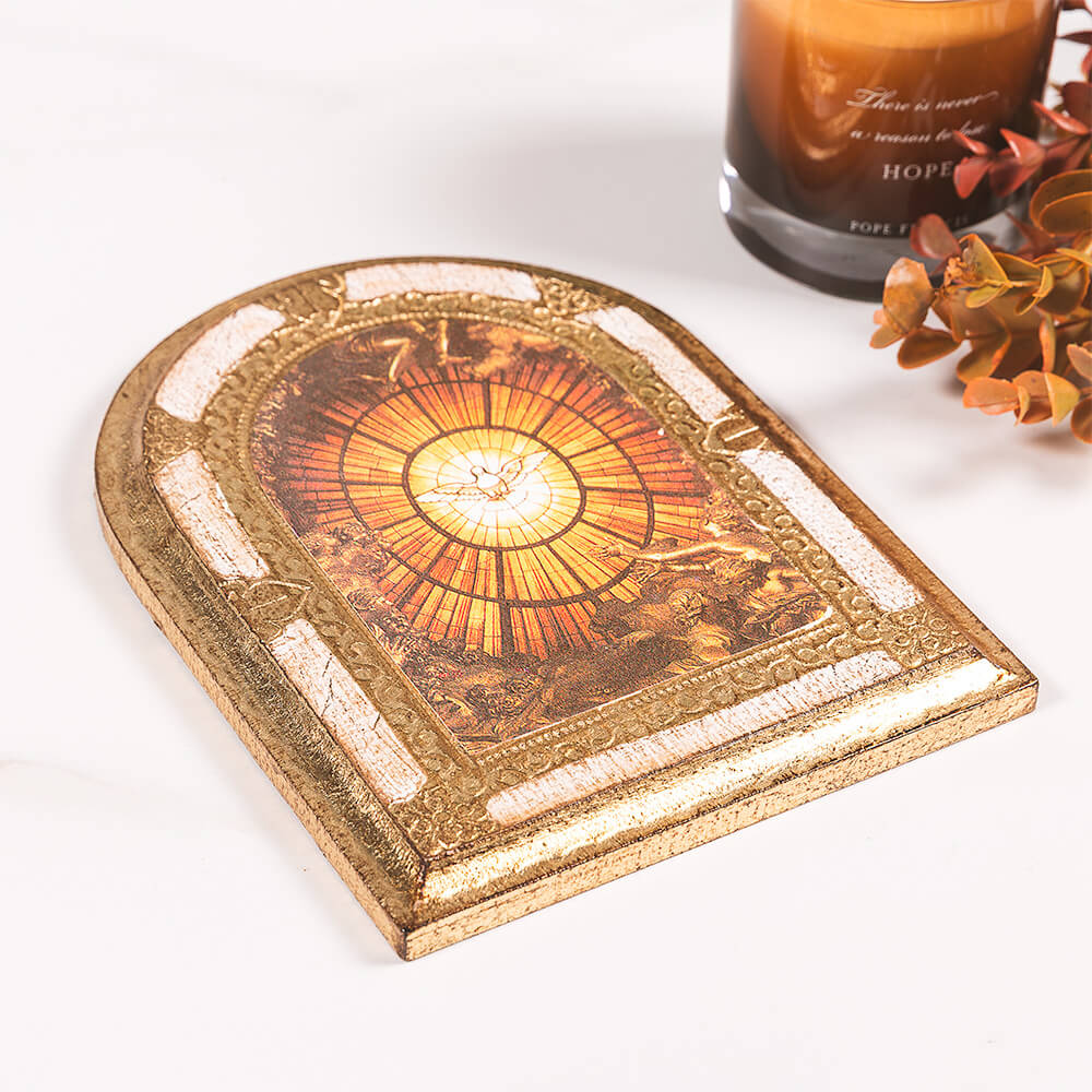 Bernini's Holy Spirit Window at St. Peter's Gold & White Arched Florentine Plaque - 8" x 6" - Image 2