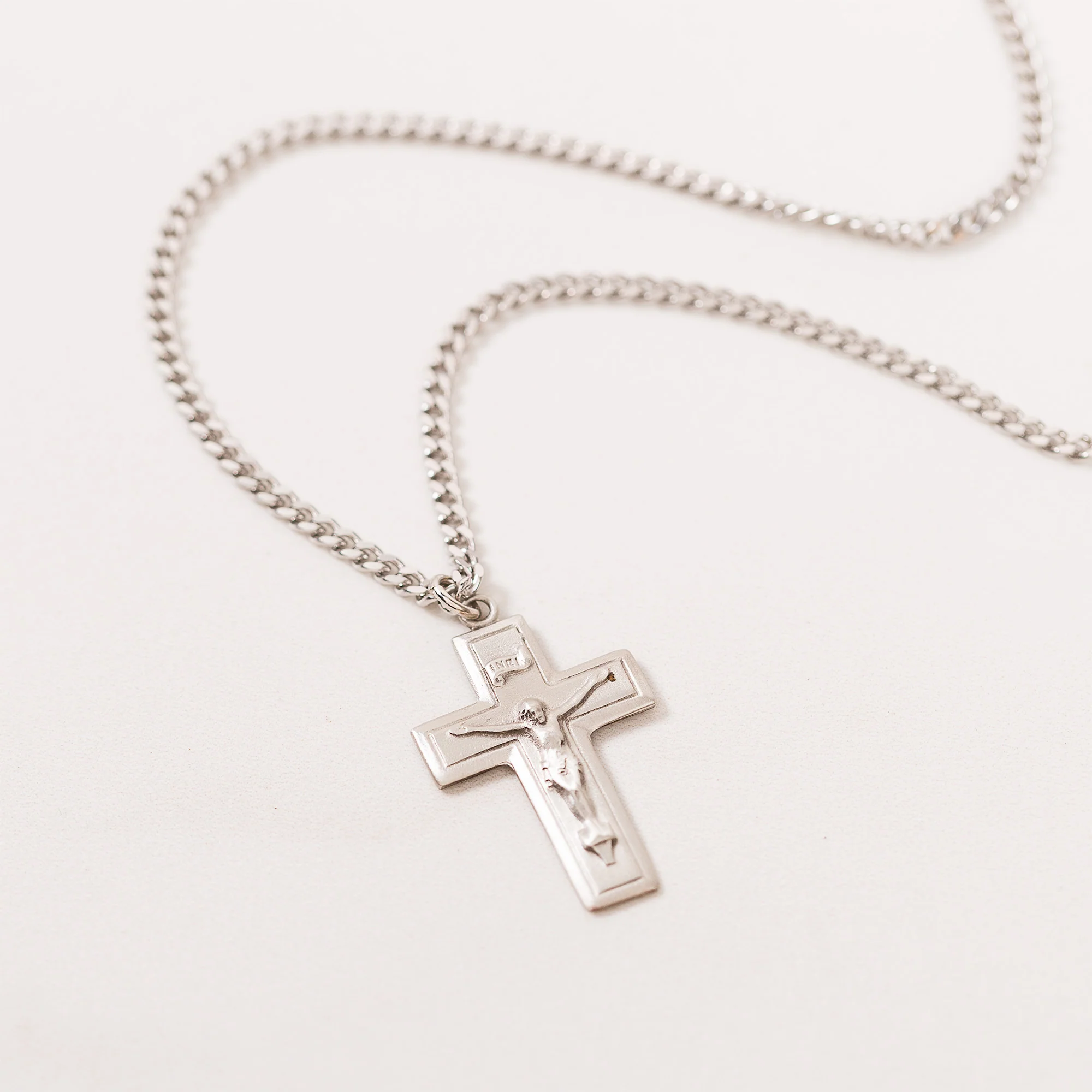 Beveled Pewter Crucifix Necklace