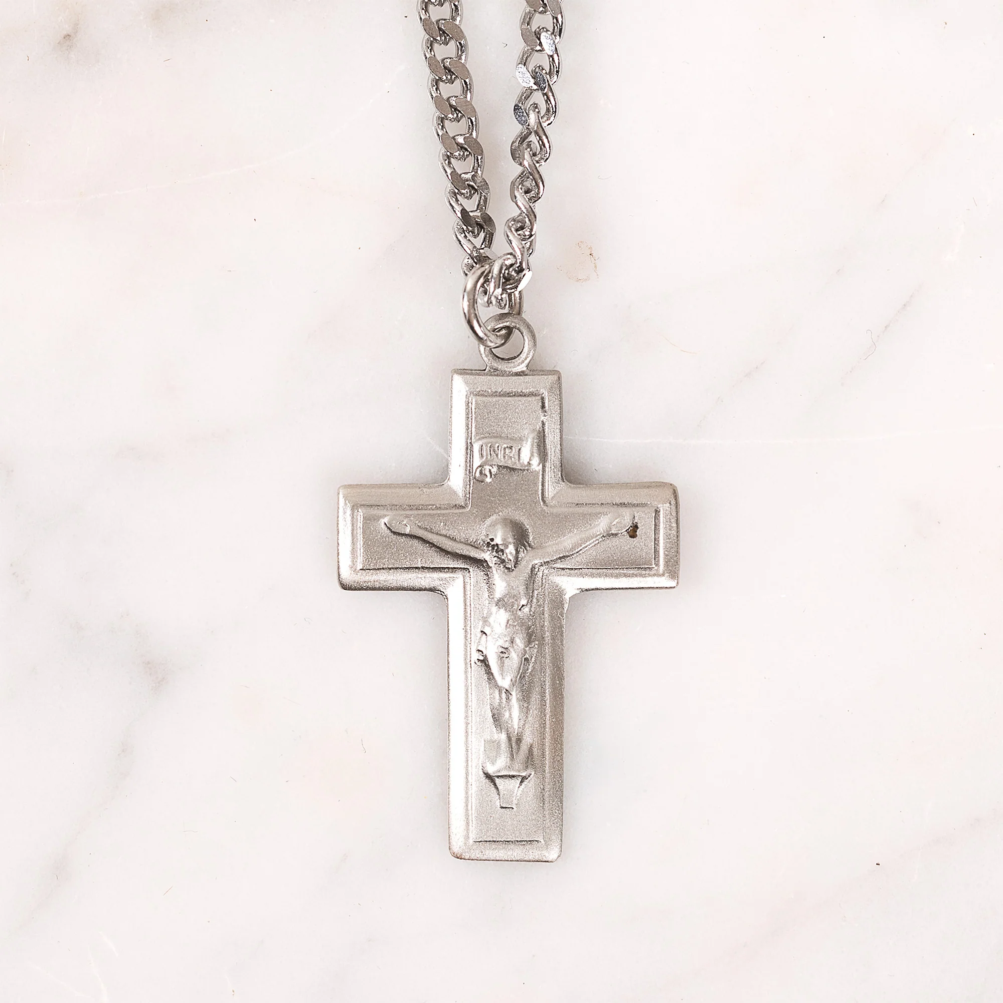 Beveled Pewter Crucifix Necklace - Image 2