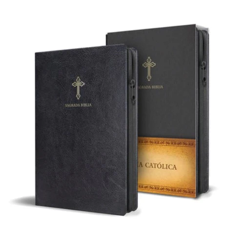 Biblia Catolica en espanol - Simil piel negro con cremallera (Spanish Catholic Bible - Black)