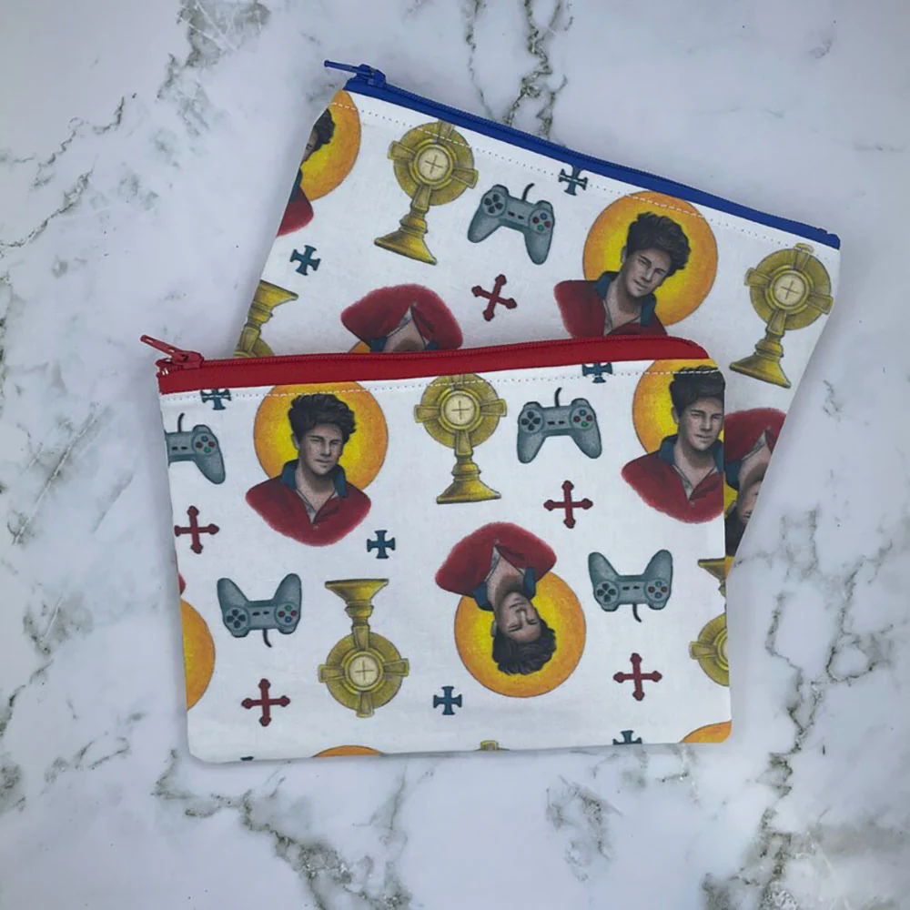 St. Carlo Acutis Brightly Colored Zippered Rosary Pouch - Image 2