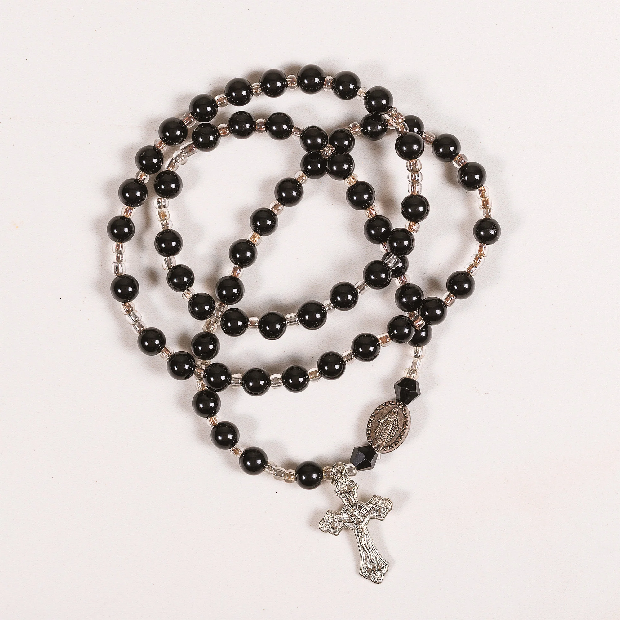 Black Agate Style Rosary Wrap Bracelet - Image 2