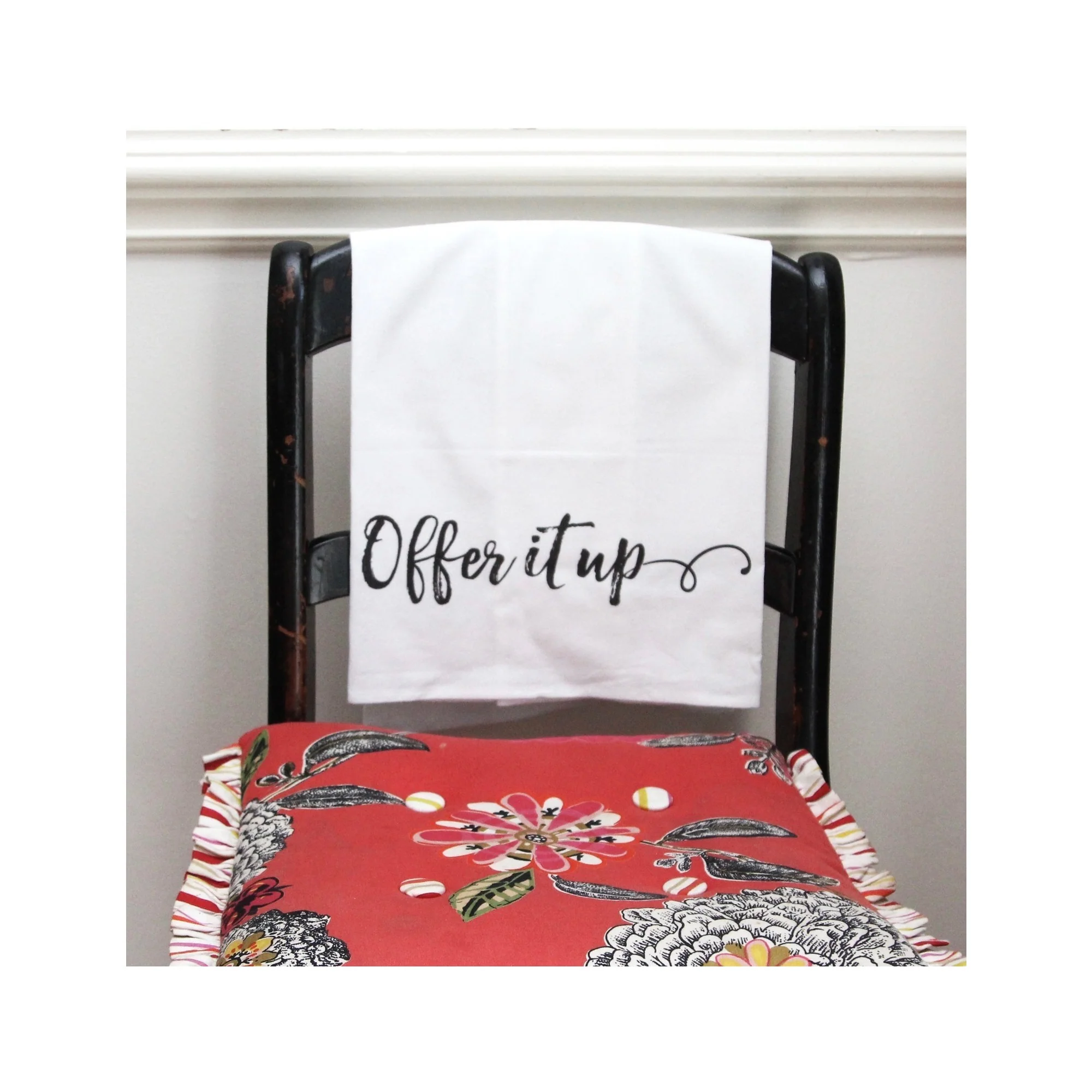 Black and White "Offer It Up" Flour Sack Dish Towel