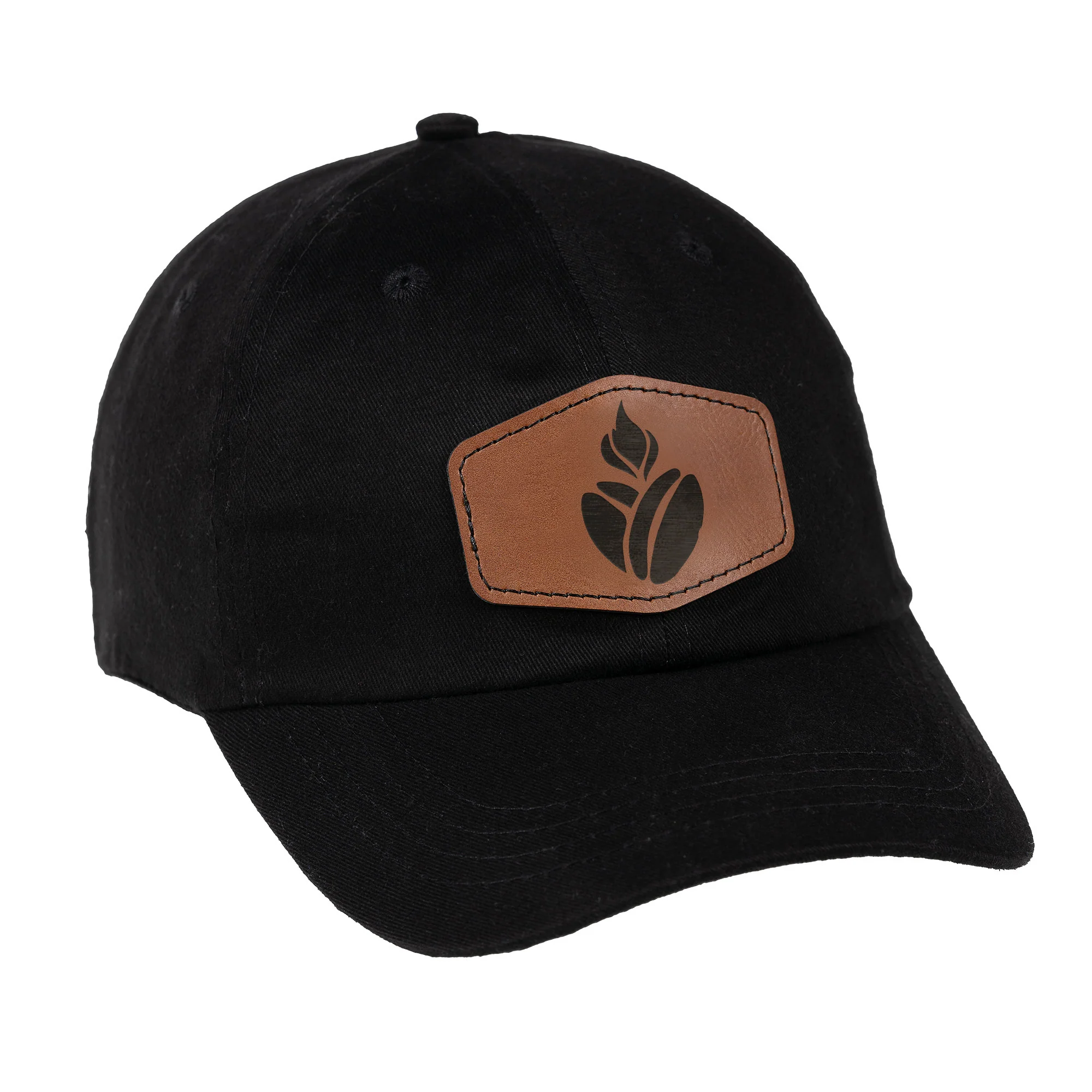 Black Catholic Coffee Logo Leather Patch Ball Cap - Image 2