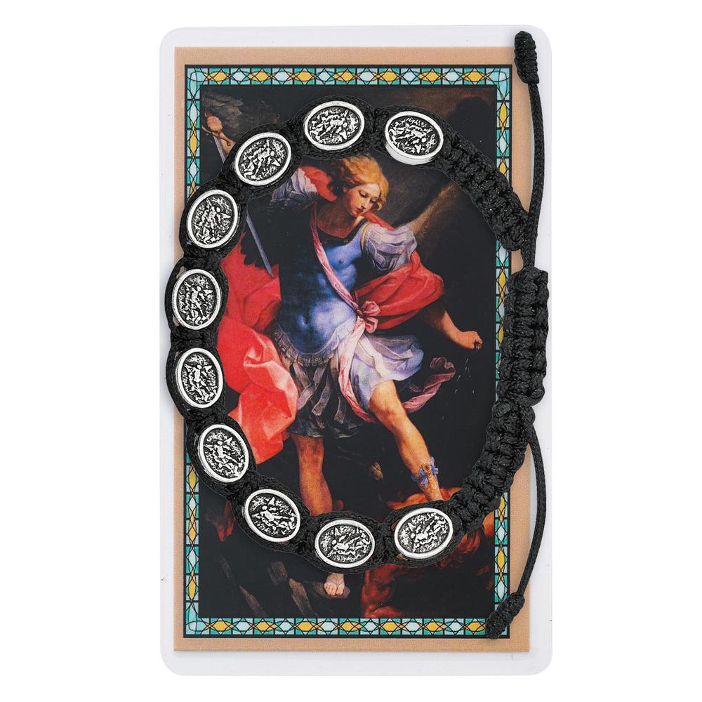 Black Corded St. Michael Bracelet & Holy Card - Image 2