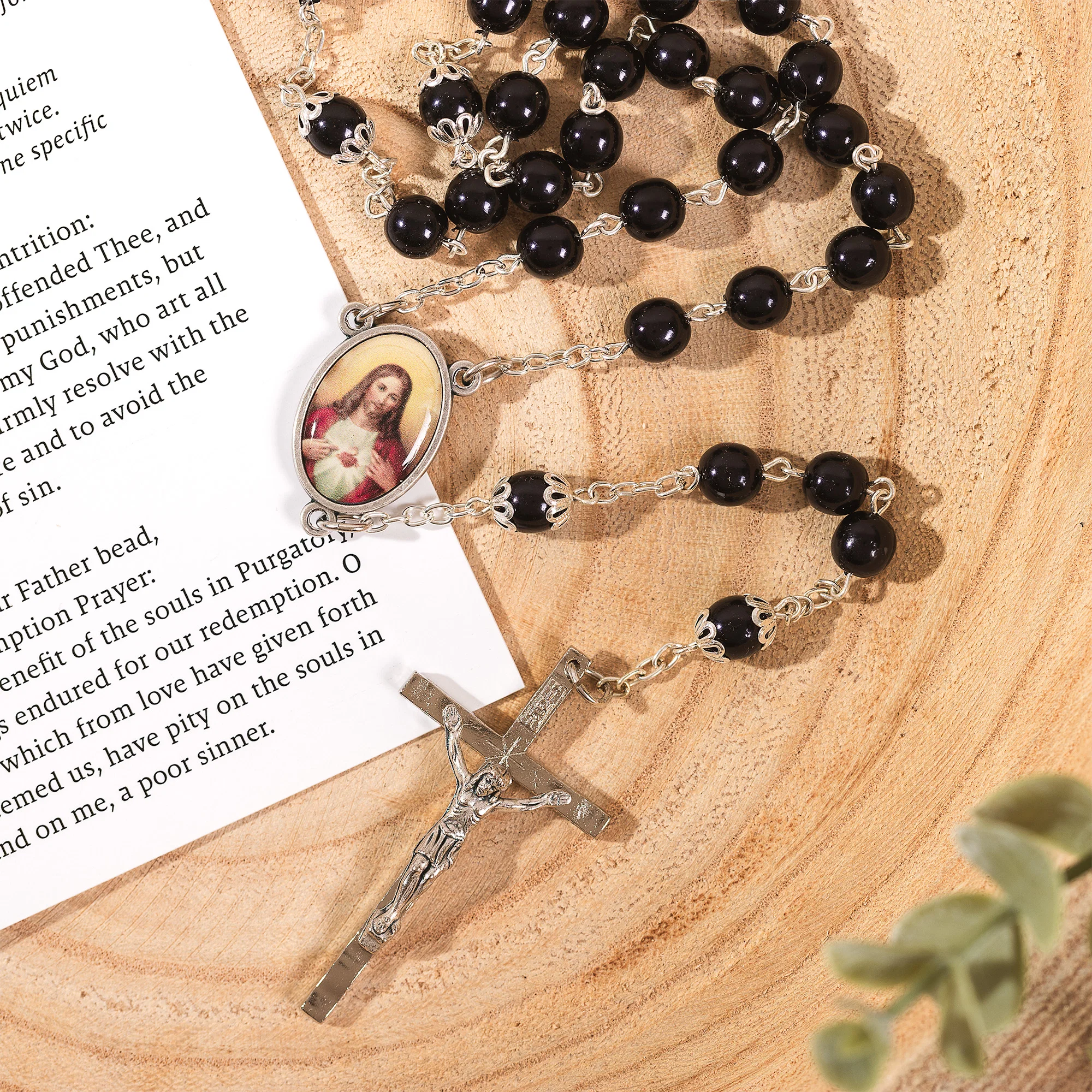 Black Czech Crystal 100 Requiem Rosary Devotion & 100 Requiem Rosary Prayer Card (2 Gift Set) - Image 3