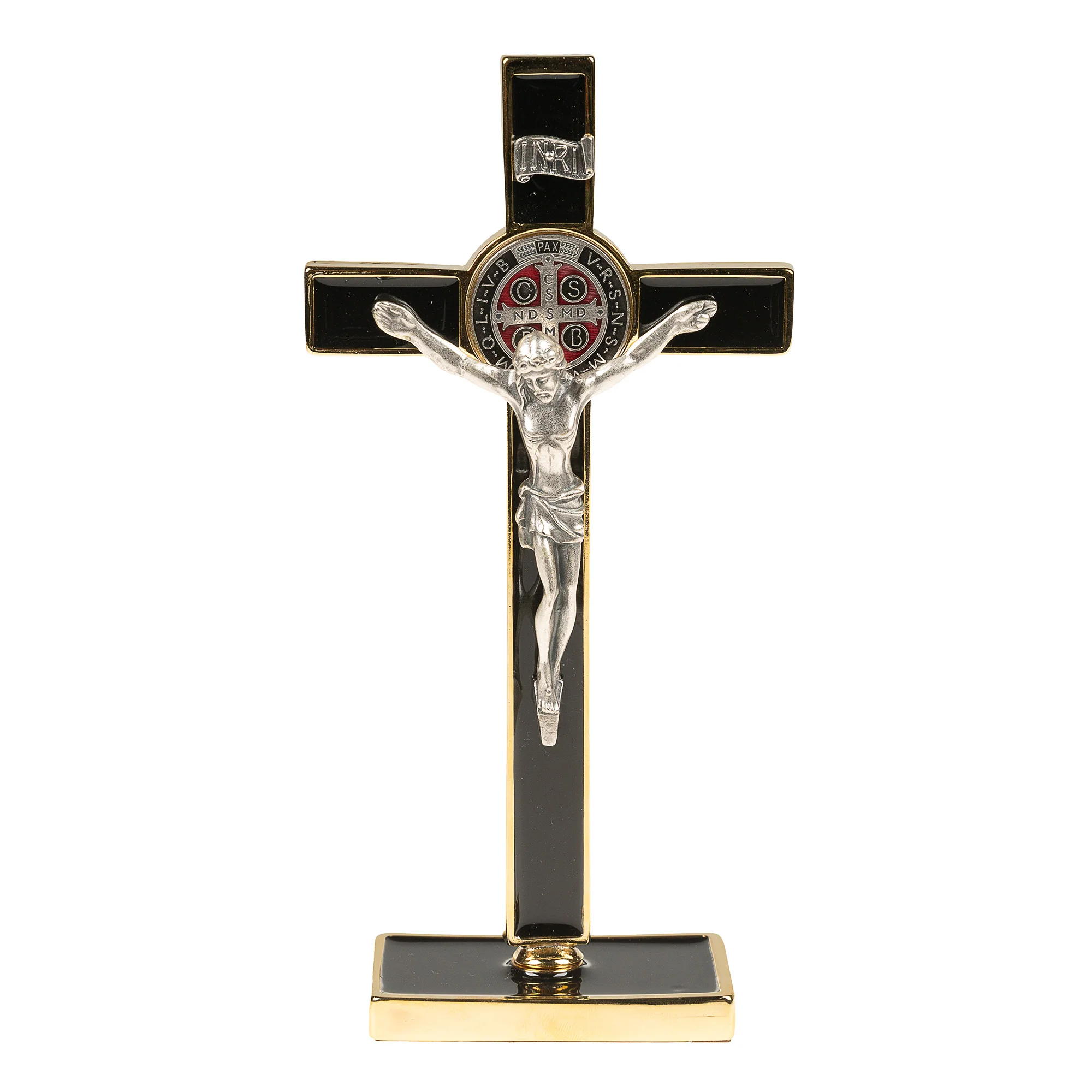 Black Enamel St. Benedict Standing Crucifix - 8" - Image 2