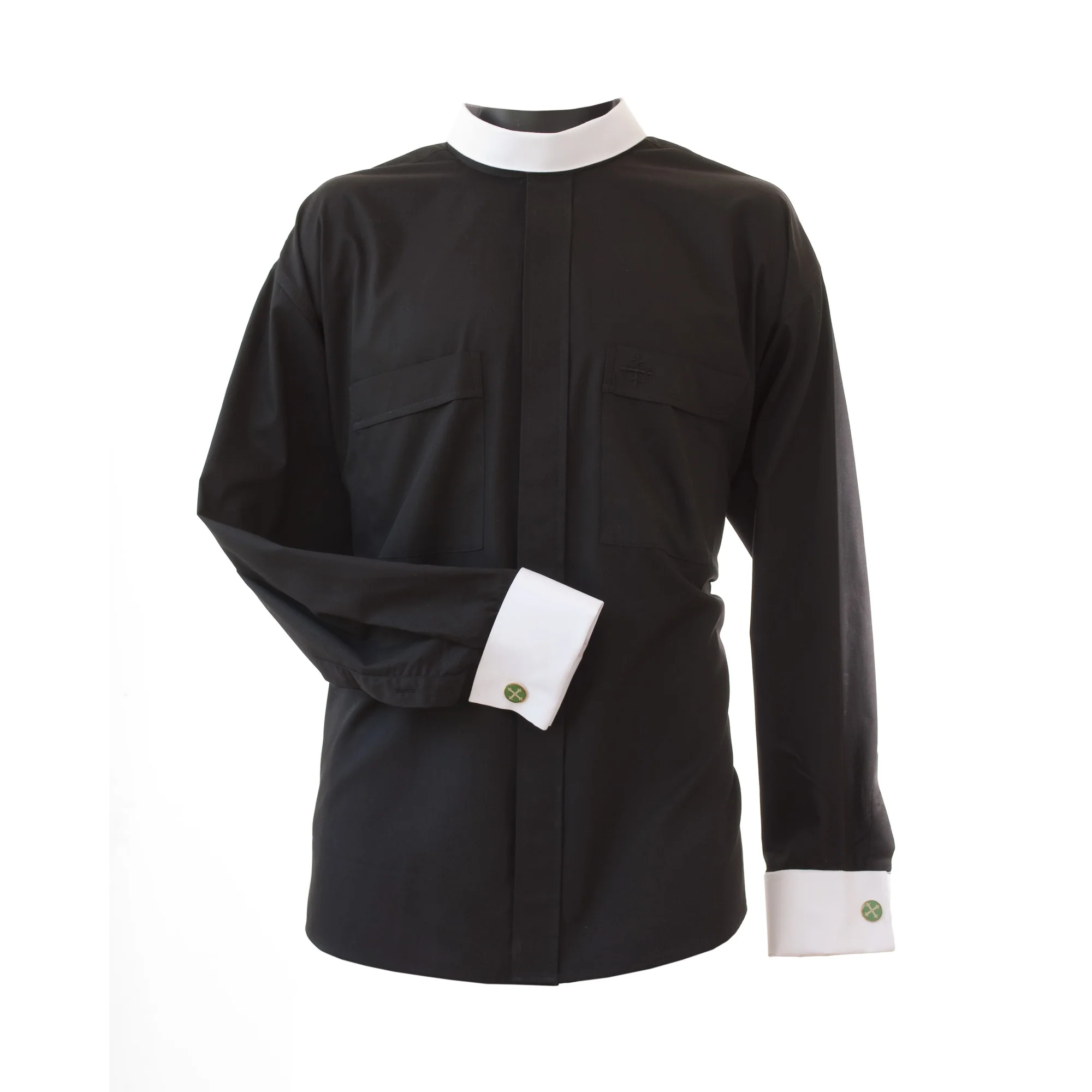 Black Long Sleeve Clergy Shirt with Cuffs