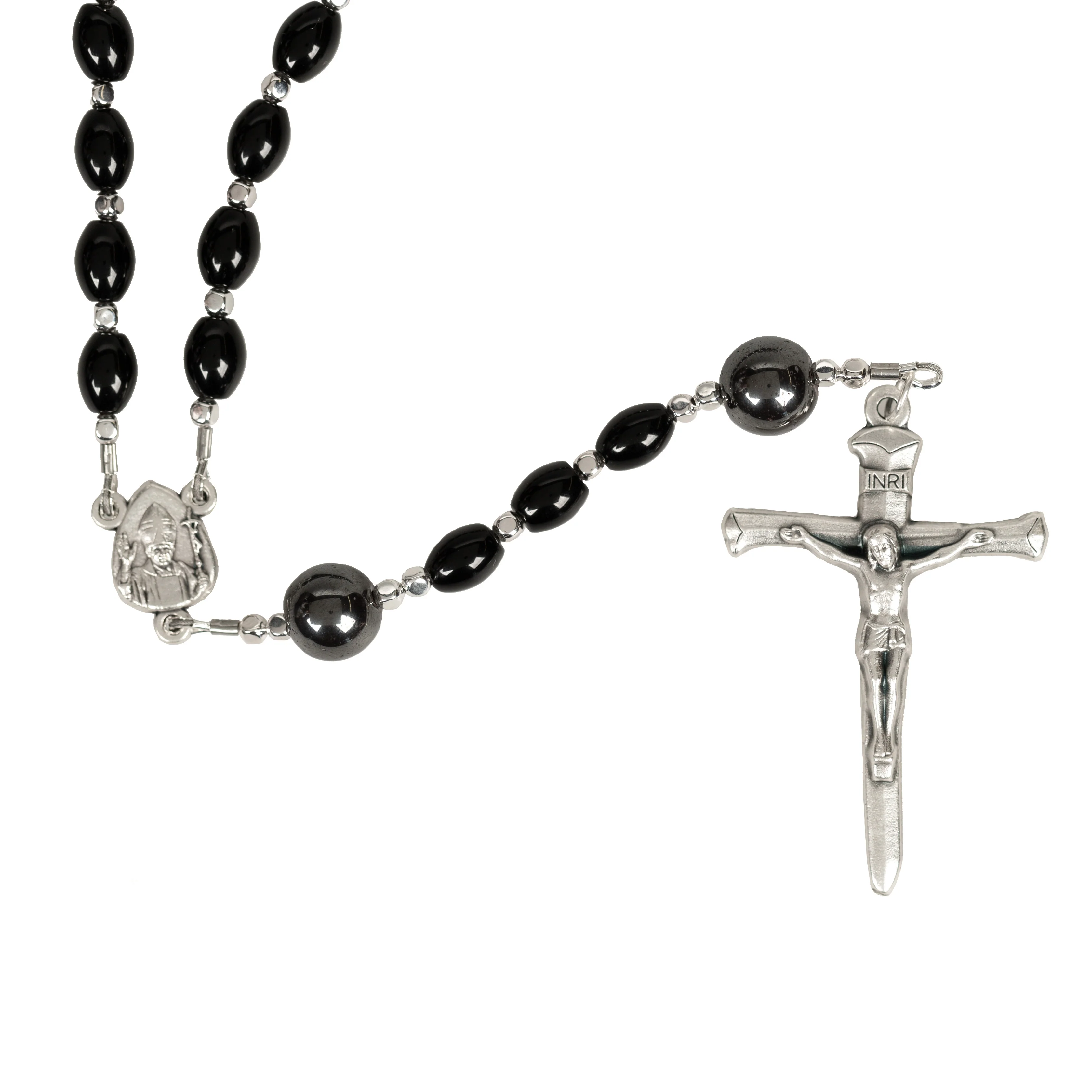 Black Onyx Pope Benedict Memorial Rosary - Image 2