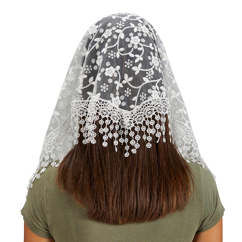 Black or White Chapel Veil with Tassels - Image 3