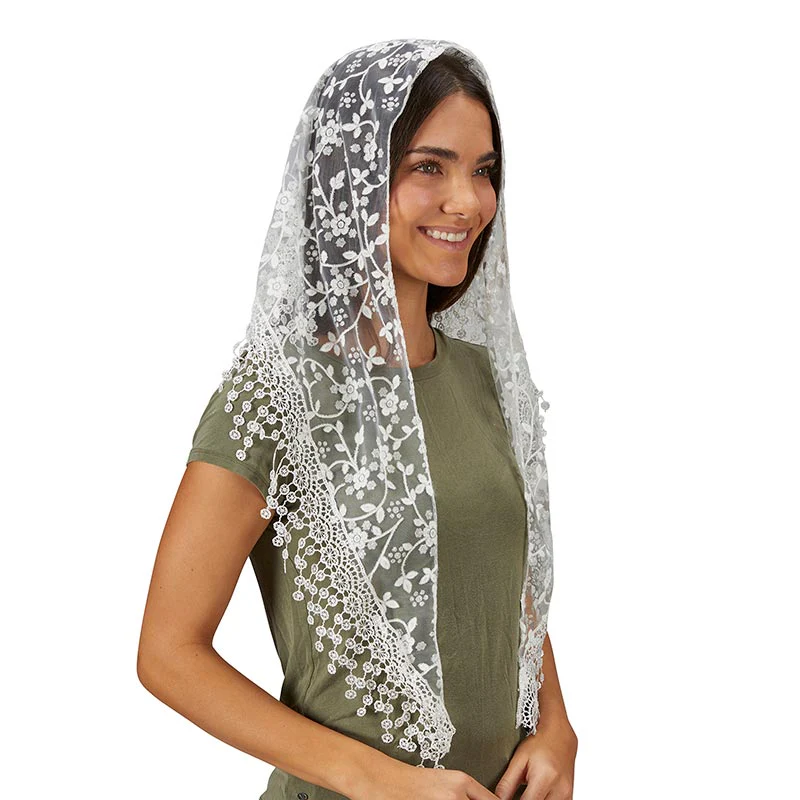 Black or White Chapel Veil with Tassels - Image 4