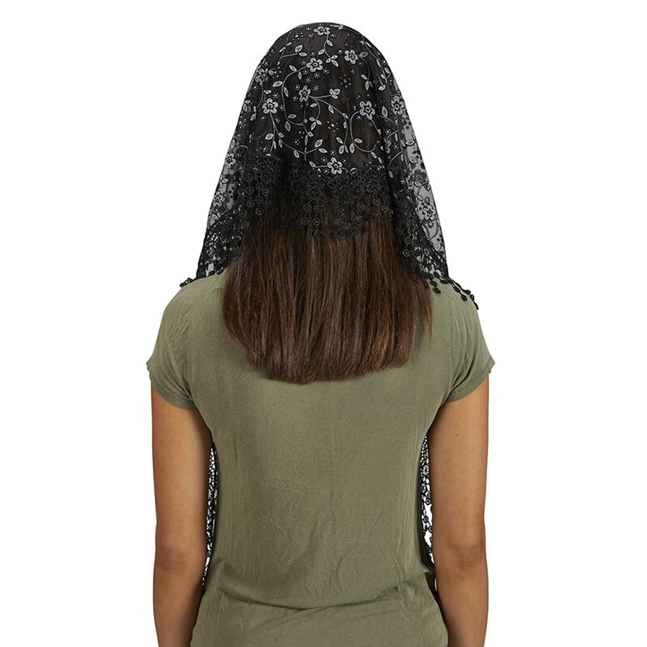 Black or White Chapel Veil with Tassels - Image 5