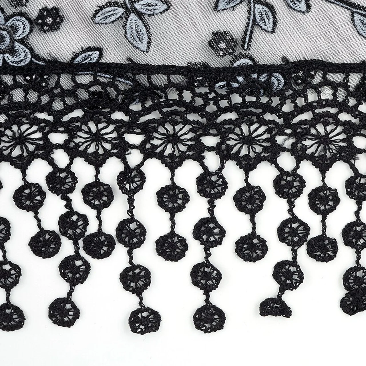 Black or White Chapel Veil with Tassels - Image 6