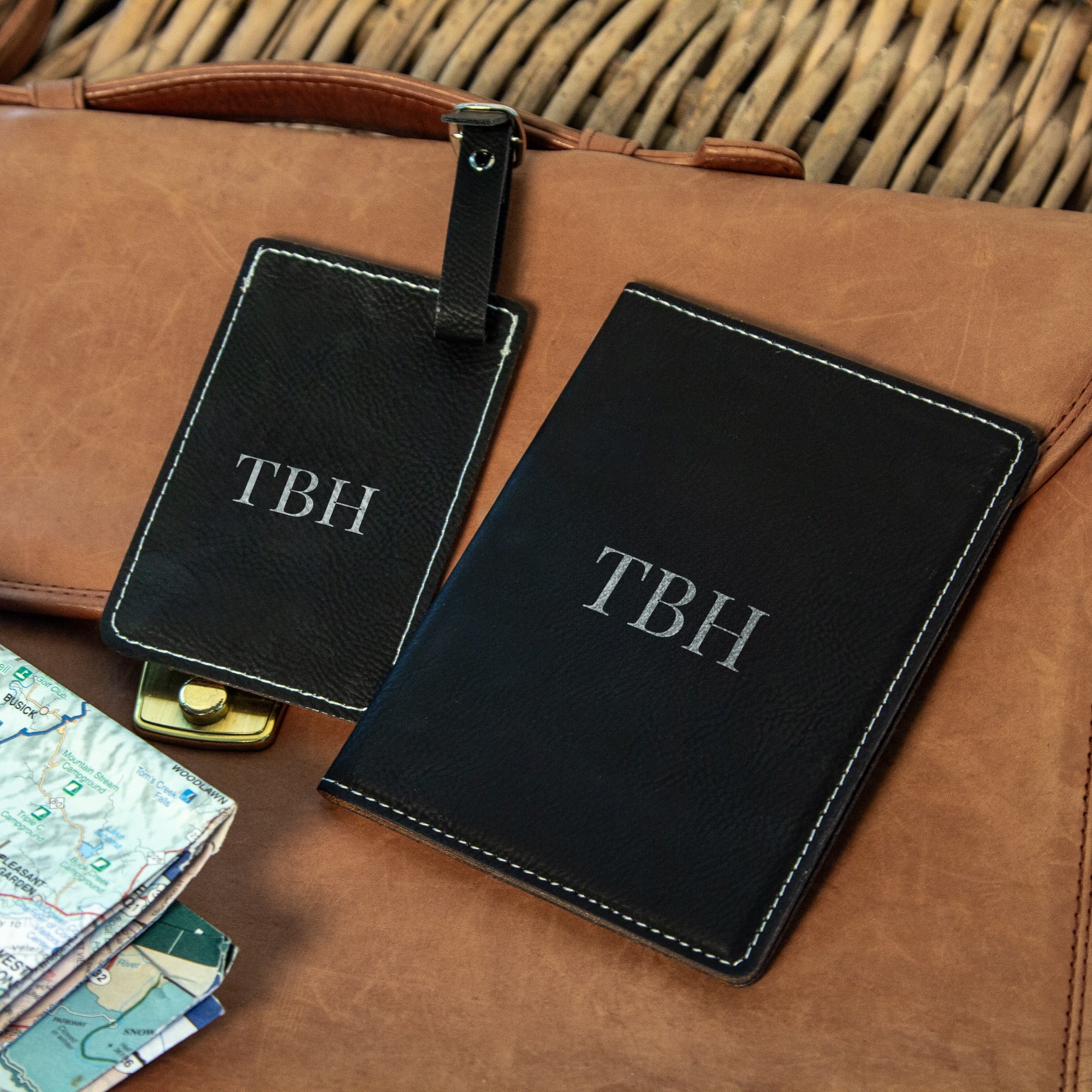Black Personalized Passport Cover & Luggage Tag Set - 2 Pieces