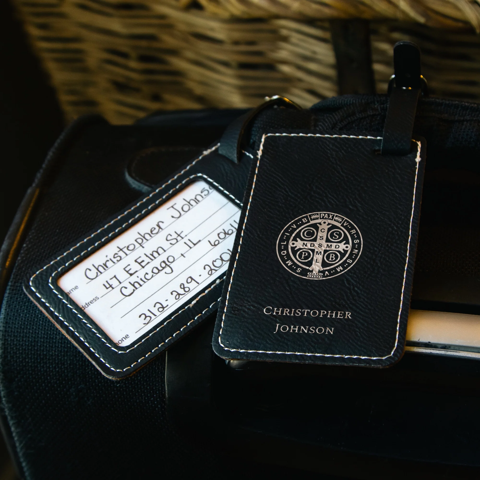 Black St. Benedict Luggage Tags - Set of 2