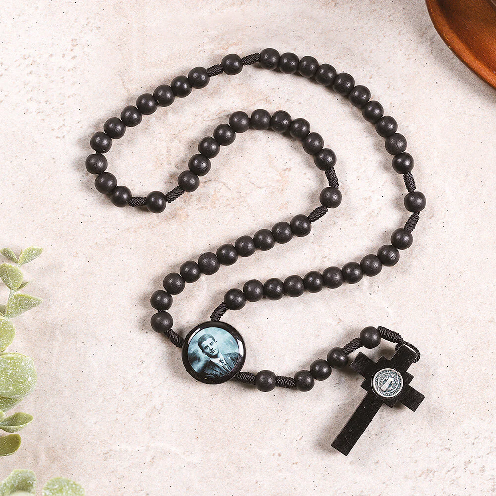 Black Wood Corded St. Pier Giorgio Frassati Rosary - Image 2