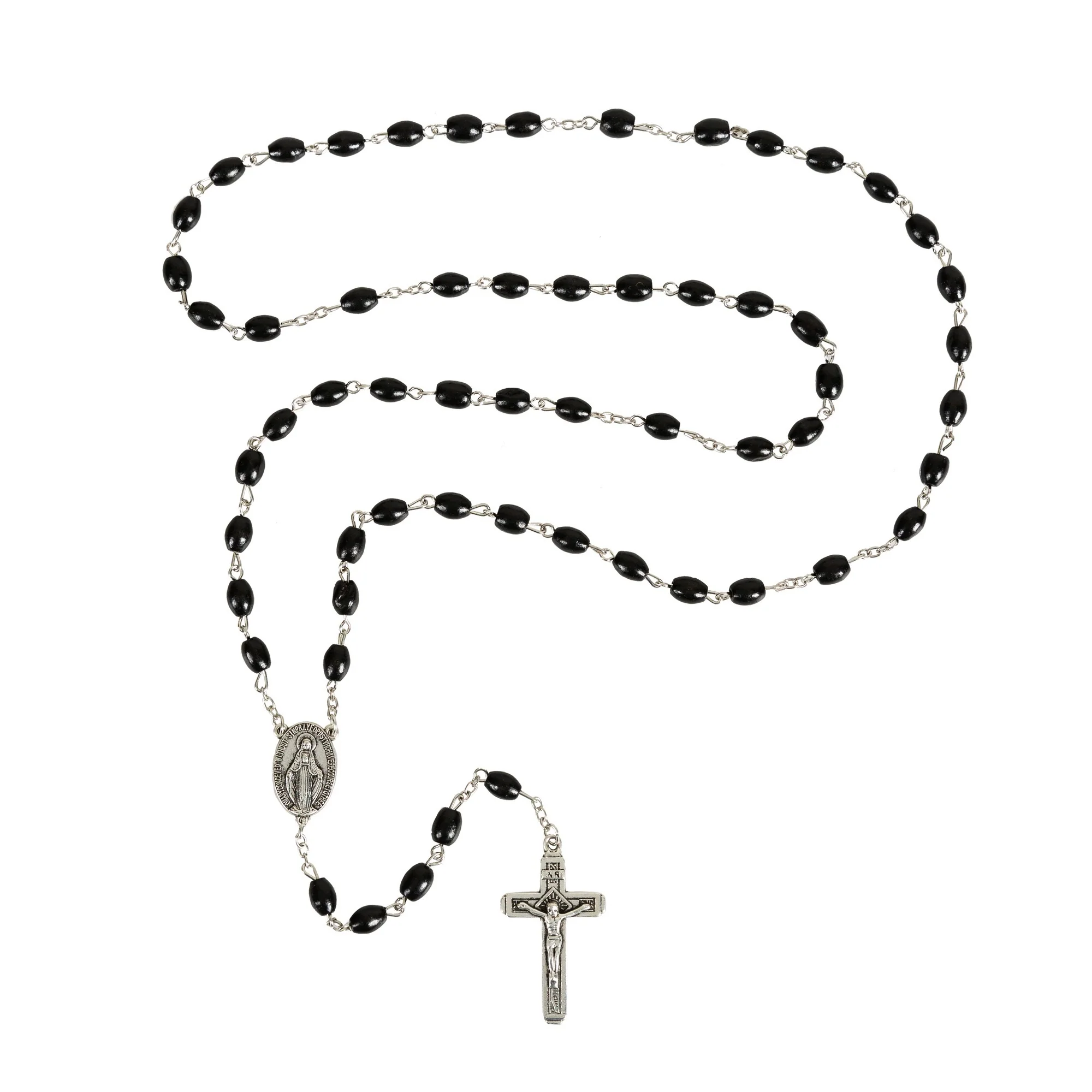 Black Wood Miraculous Medal Rosary - Image 2