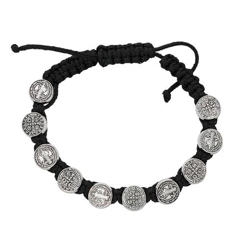 Black Woven St. Benedict Medals Bracelet