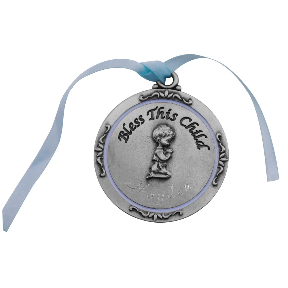 Bless This Child Engravable Crib Medal - Boy or Girl
