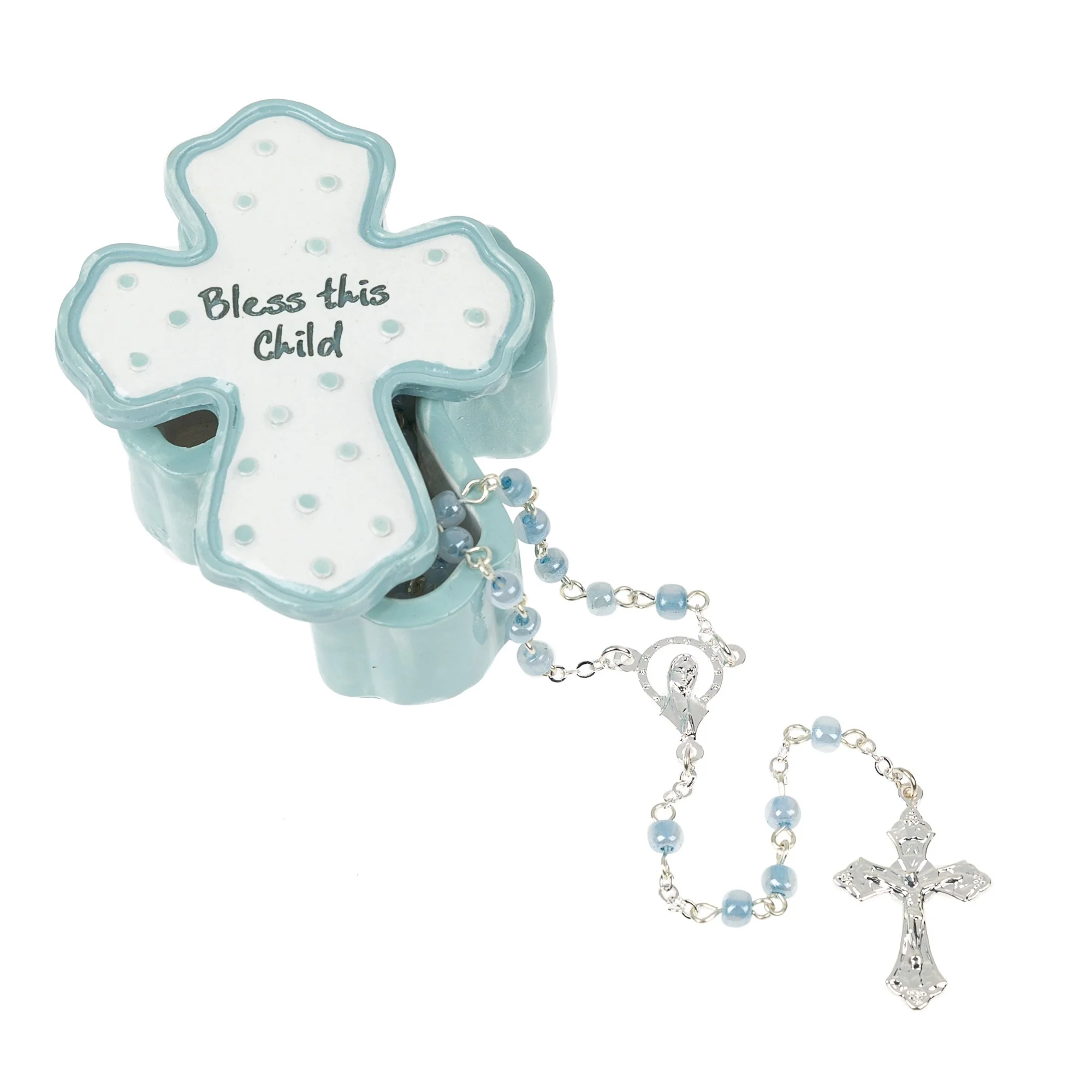 Bless this Child Rosary with Box - Blue or Pink