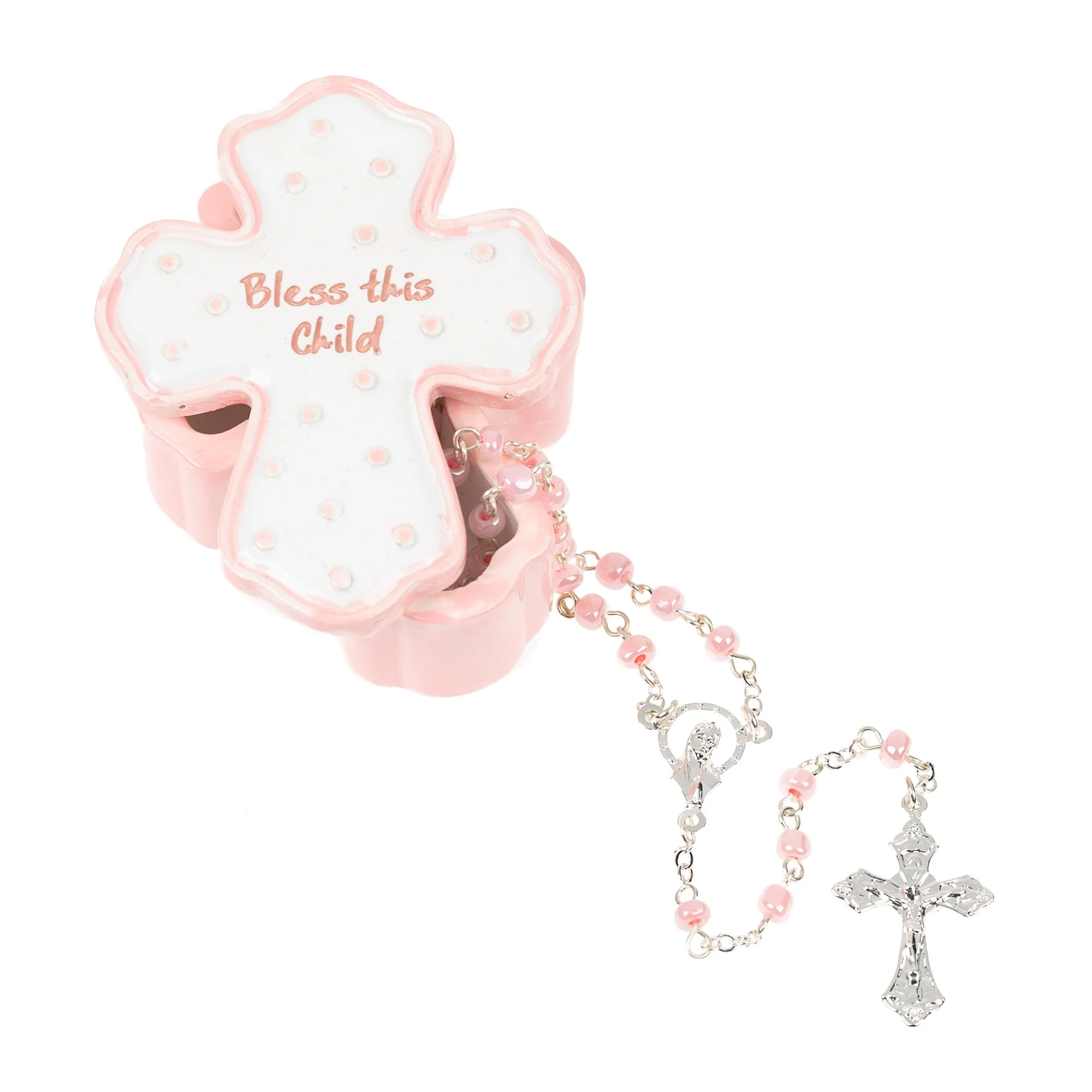 Bless this Child Rosary with Box - Blue or Pink - Image 2