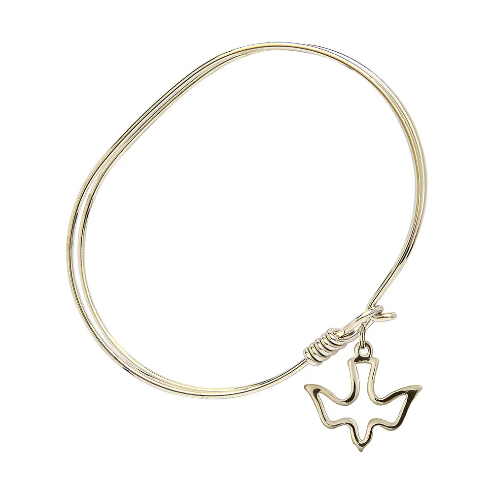 Bliss Adult 7 Oval Gold Plated Bangle Bracelet with Holy Spirit Charm