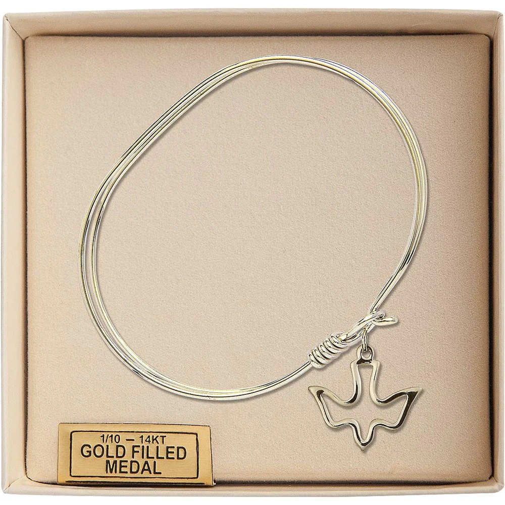 Bliss Adult 7 Oval Gold Plated Bangle Bracelet with Holy Spirit Charm - Image 2