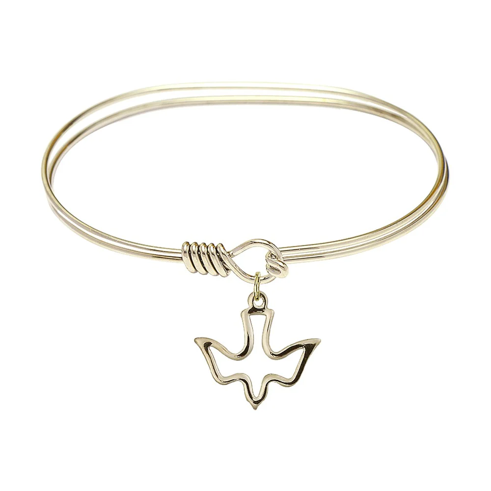 Bliss Adult 7 Oval Gold Plated Bangle Bracelet with Holy Spirit Charm - Image 3