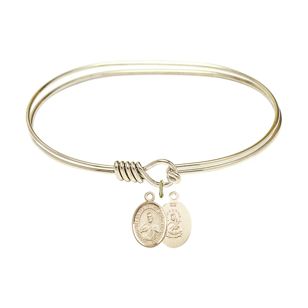 Bliss Adult 7 Oval Gold Plated Bangle Bracelet with Scapular Charm