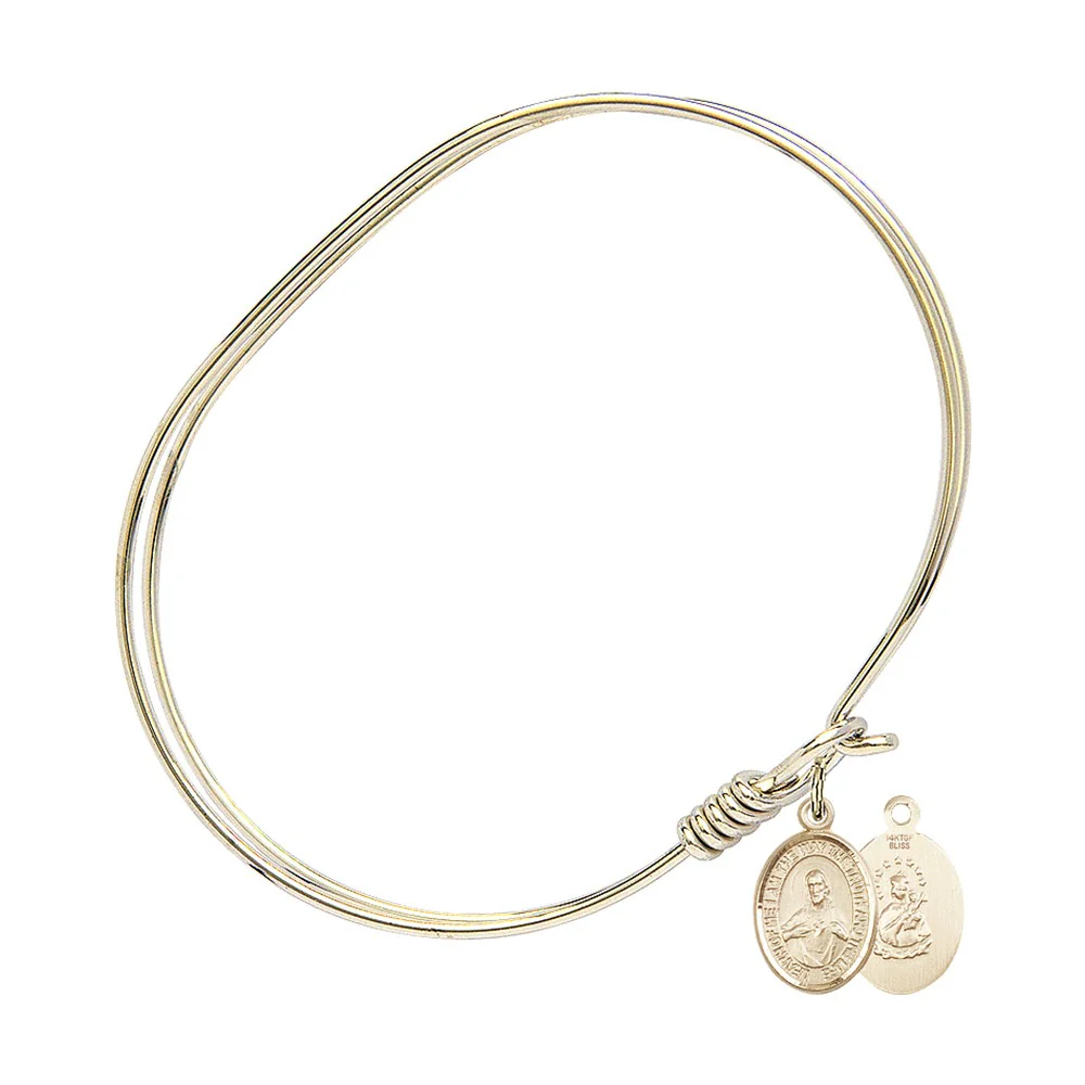 Bliss Adult 7 Oval Gold Plated Bangle Bracelet with Scapular Charm - Image 2