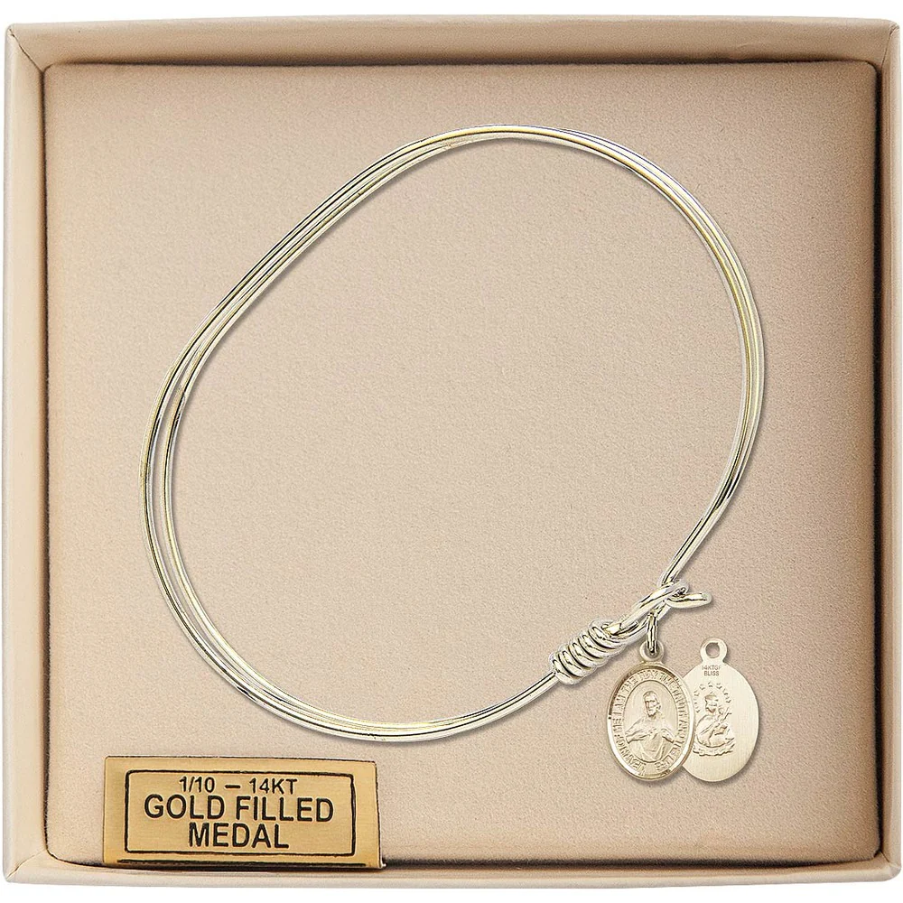 Bliss Adult 7 Oval Gold Plated Bangle Bracelet with Scapular Charm - Image 3