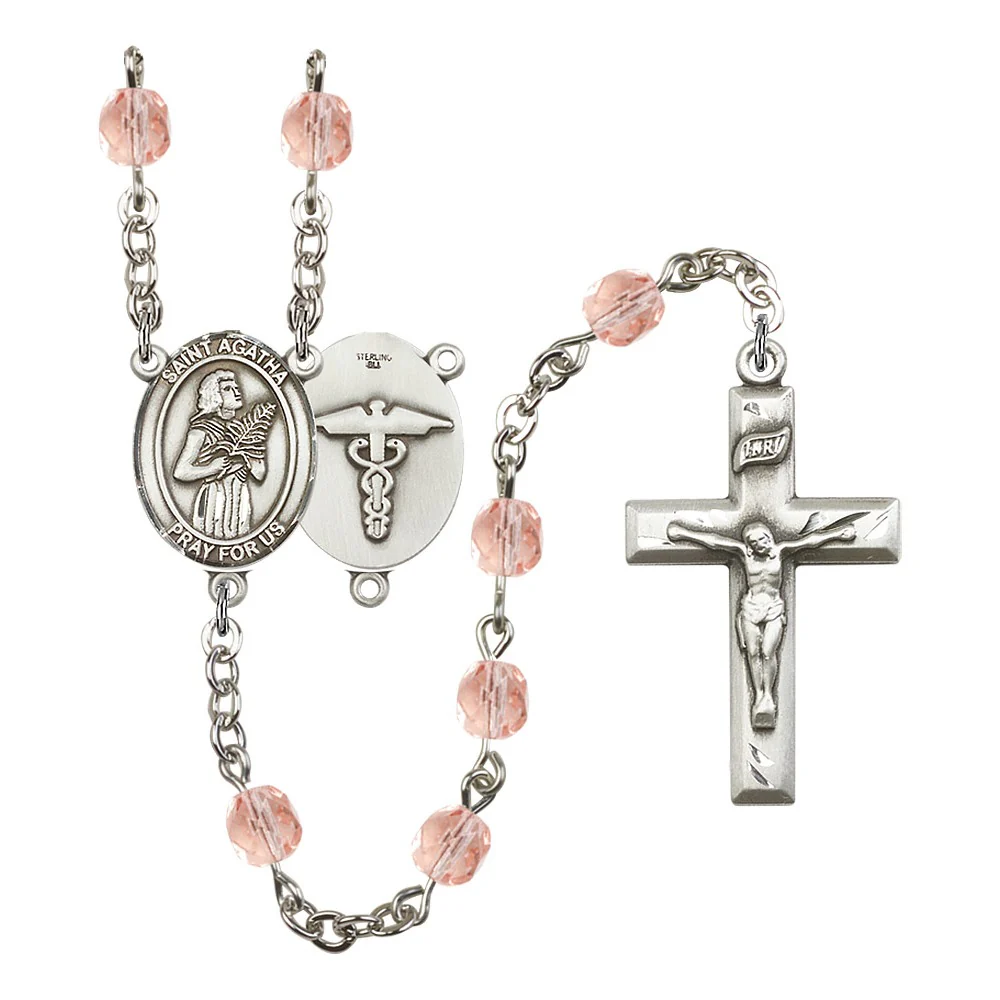 Bliss St. Agatha Nurse Pink October Rosary 6mm