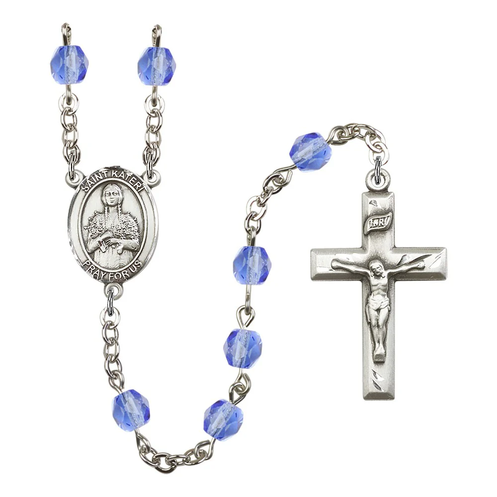 Bliss St. Kateri Tekakwitha Blue September Rosary 6mm