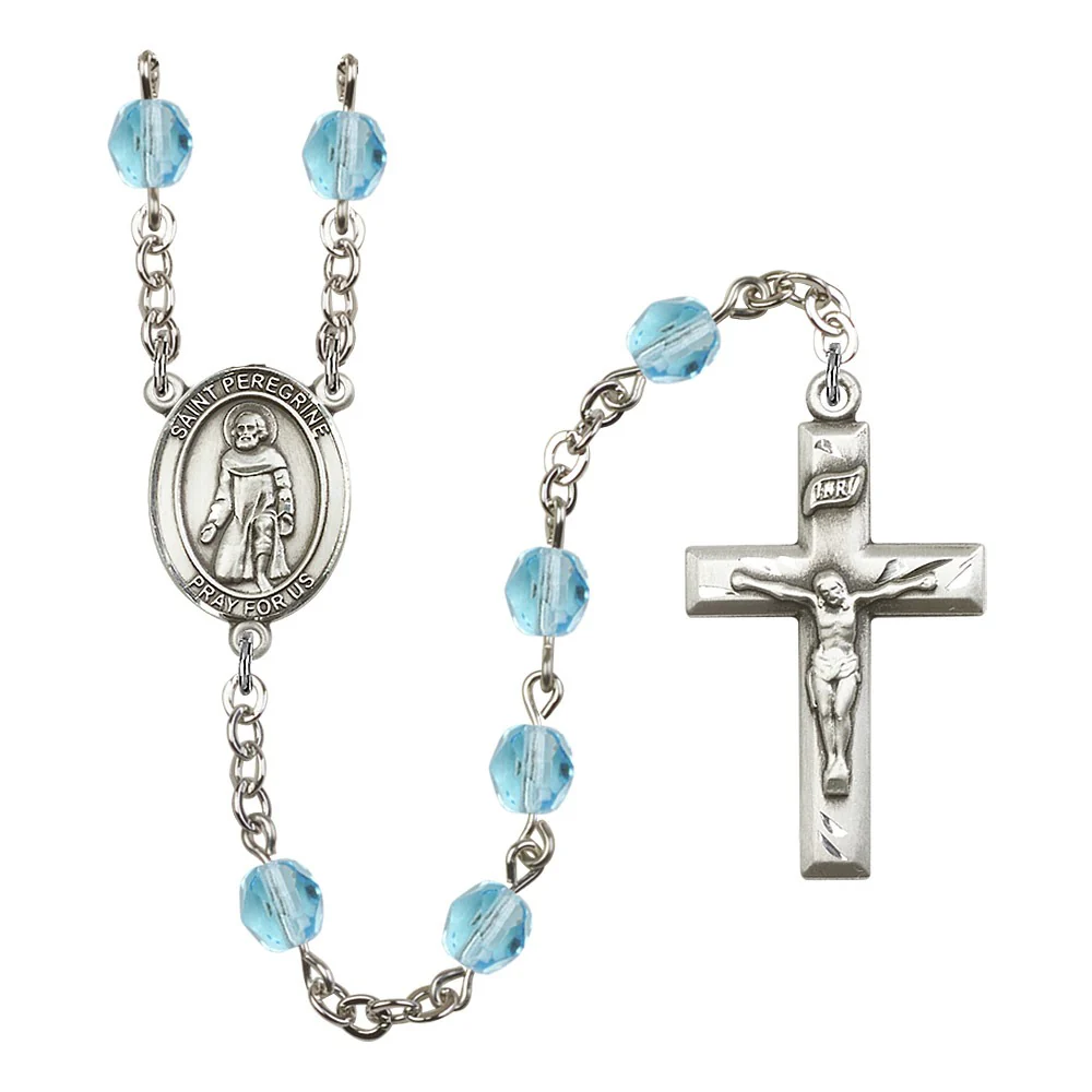 Bliss St. Peregrine Laziosi Aqua Blue March Rosary 6mm