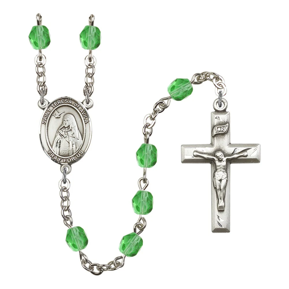 Bliss St. Teresa of Avila Green August Rosary 6mm