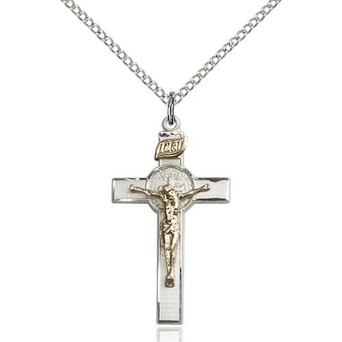 Bliss Two-Tone GF SS St. Benedict Crucifix Pendant