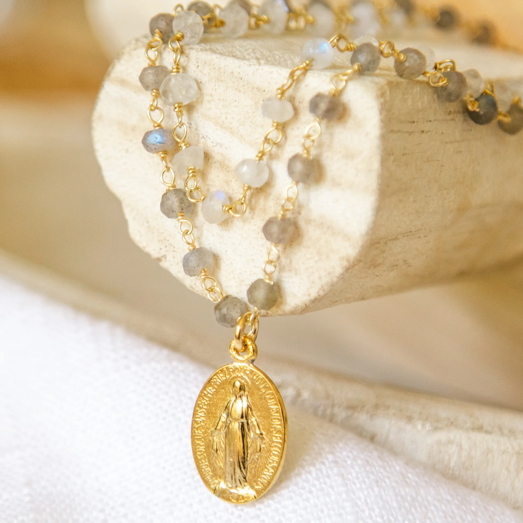 Blue and Gray Double Strand Marian Necklace - Image 2
