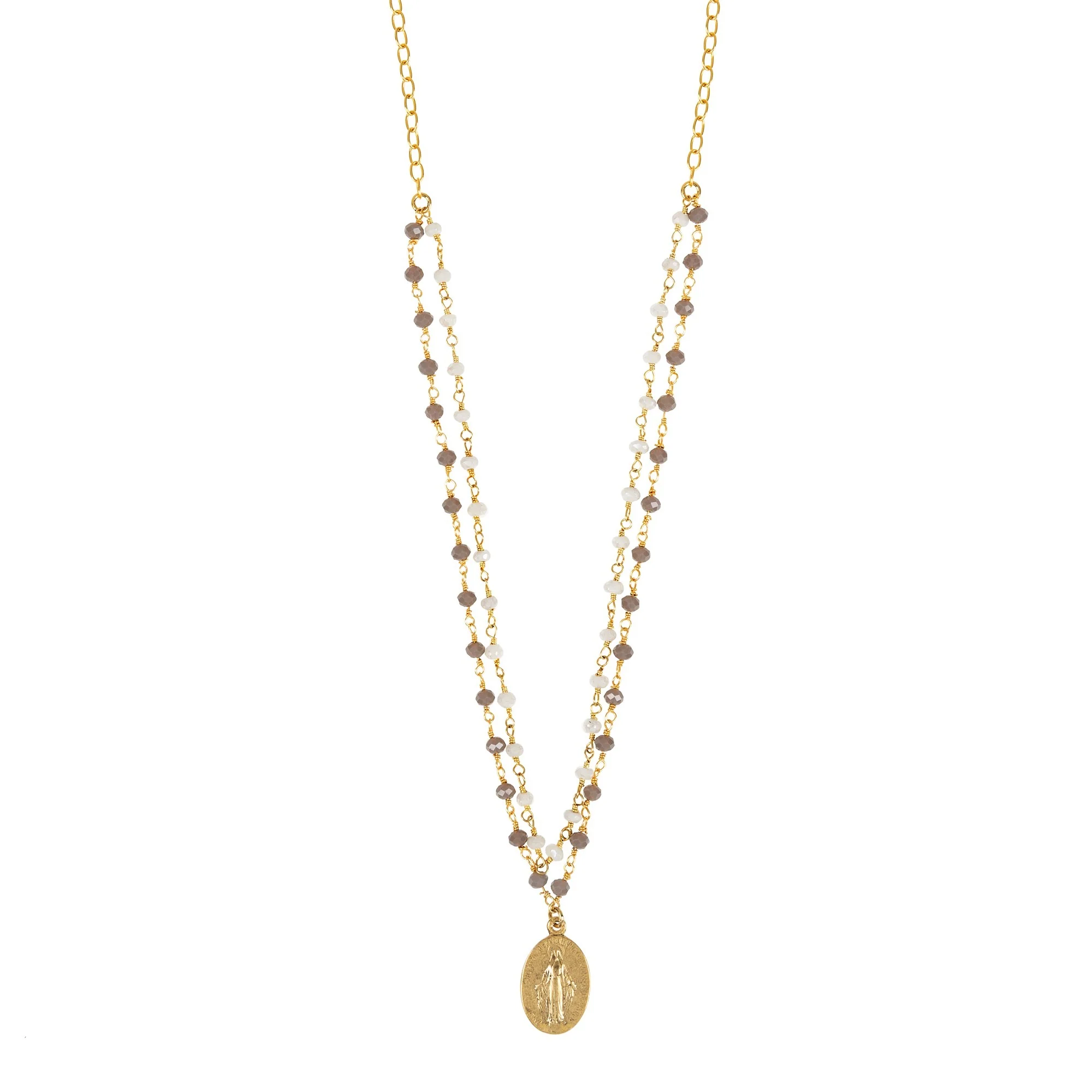 Blue and Gray Double Strand Marian Necklace - Image 3