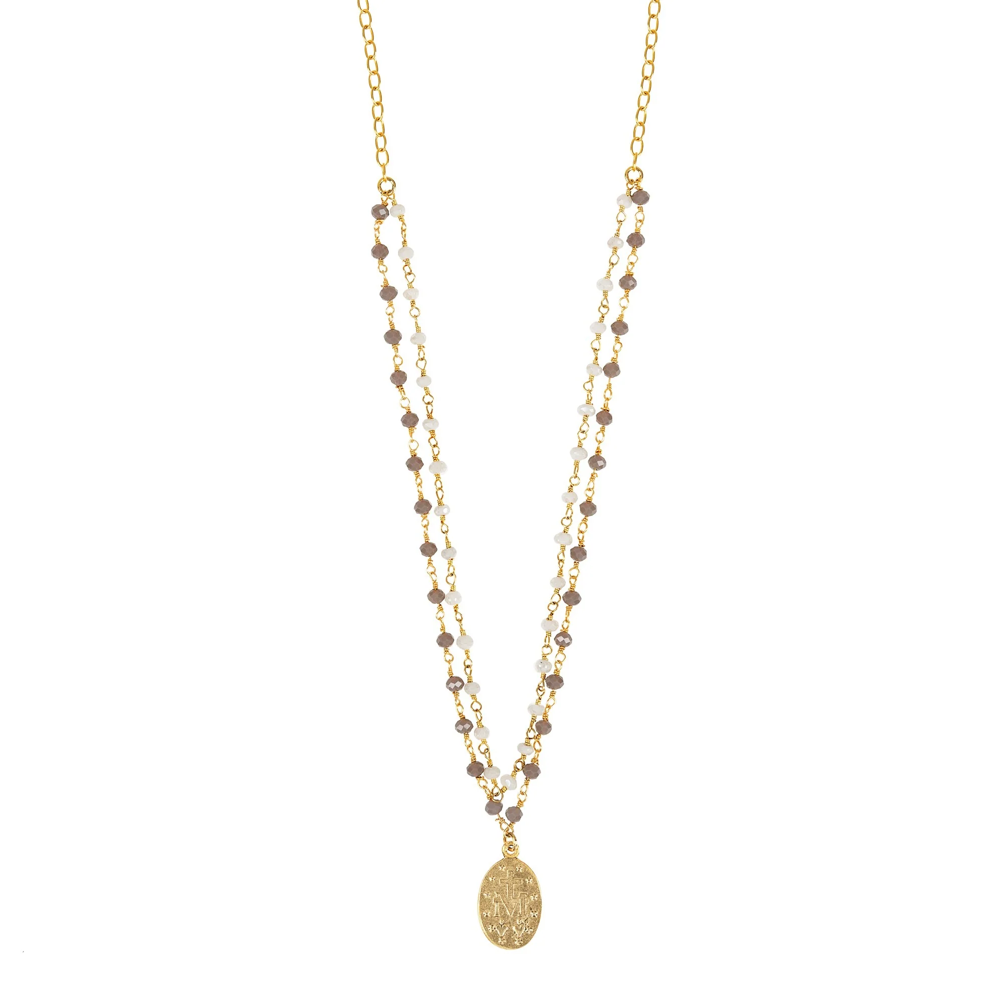 Blue and Gray Double Strand Marian Necklace - Image 4