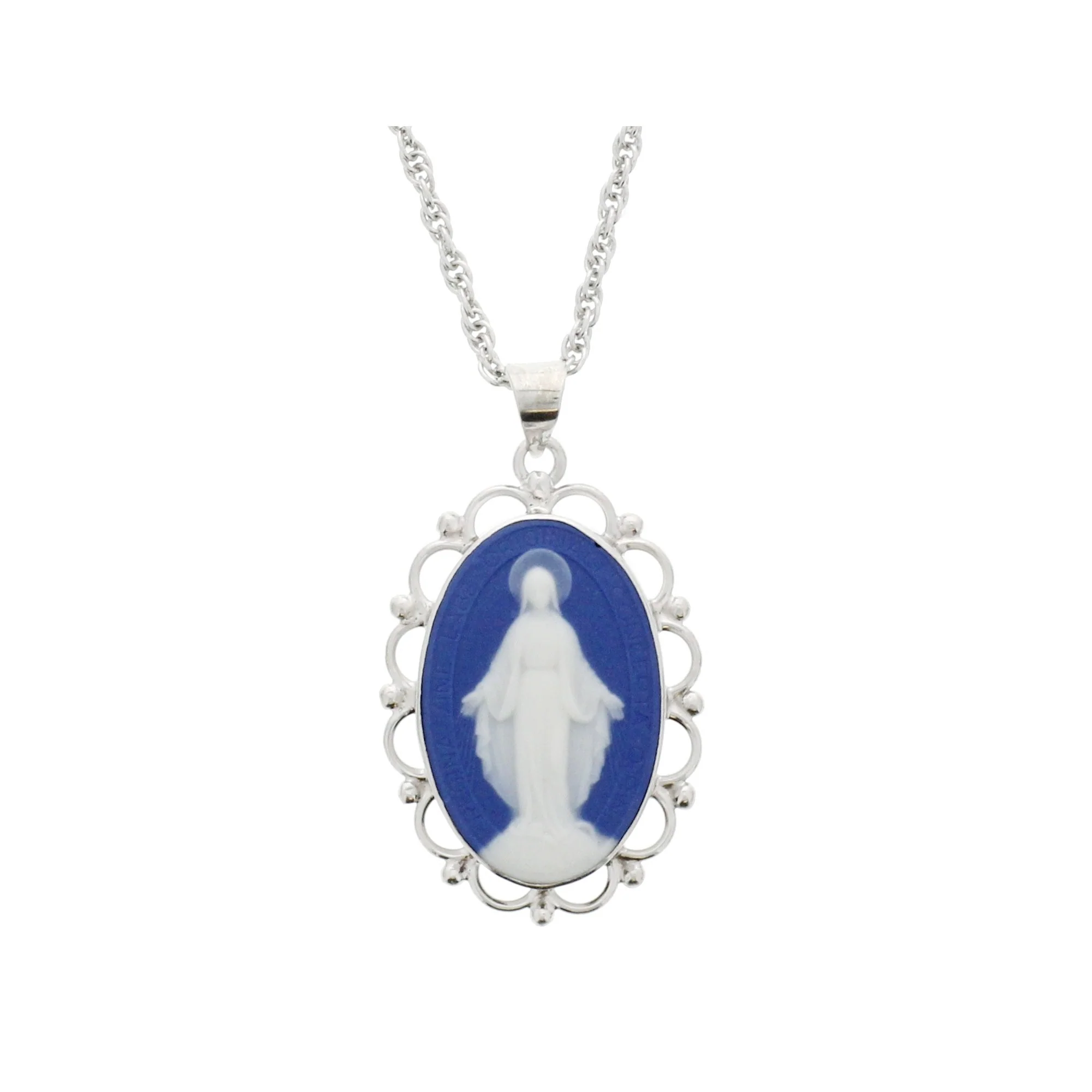 Blue Cameo Our Lady of Grace Necklace - Gold or Silver - Image 4