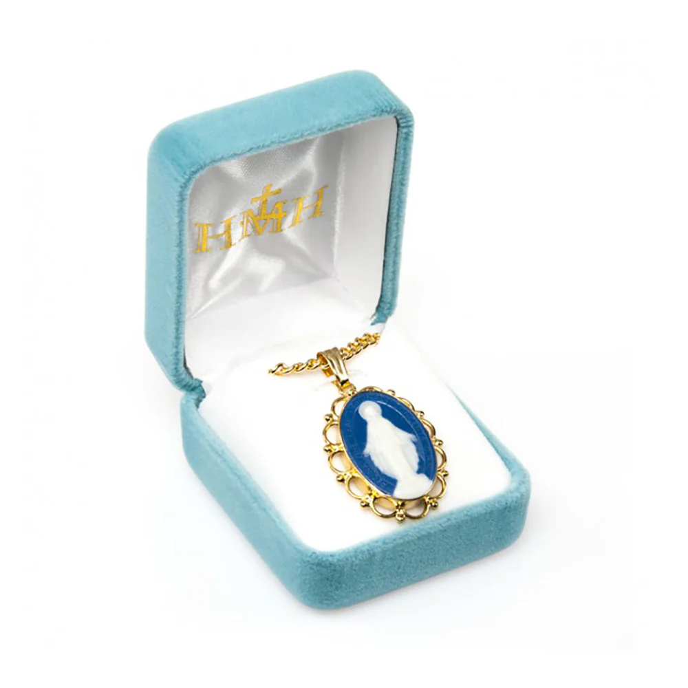 Blue Cameo Our Lady of Grace Necklace - Gold or Silver - Image 5