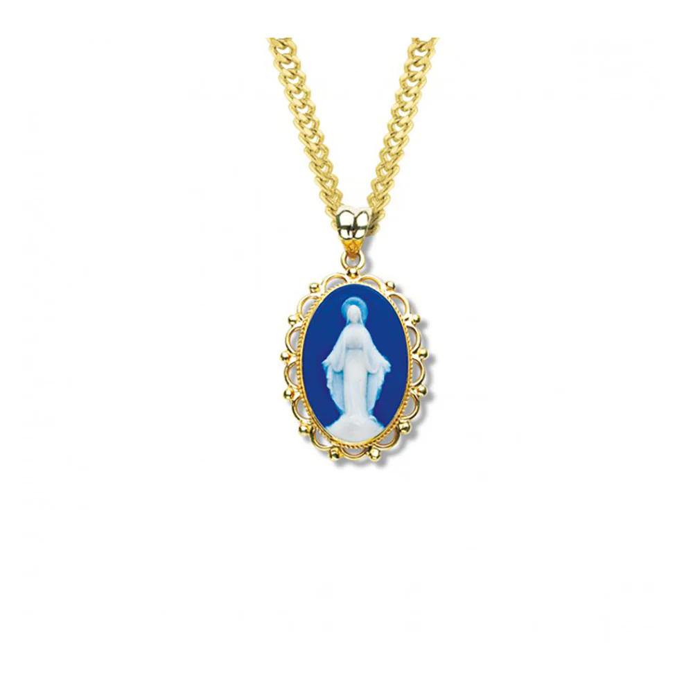 Blue Cameo Our Lady of Grace Necklace - Gold or Silver - Image 6